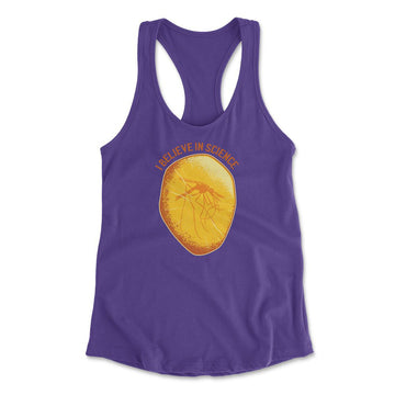 I Believe In Science Womens Racerback Tank in Purple Rush color